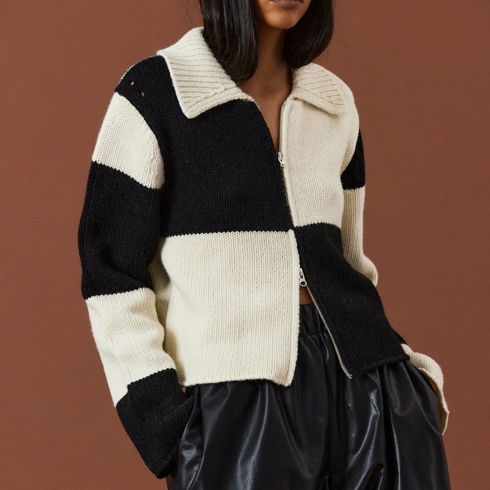 Source Unknown Double Zip Up Knit Cardigan